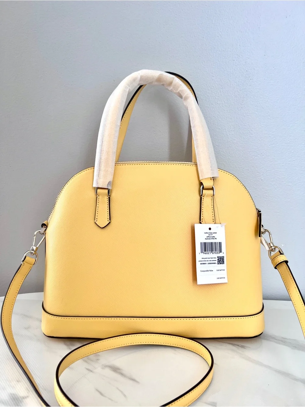 NWT Kate Spade leather medium dome satchel crossbody daybreak yellow bag